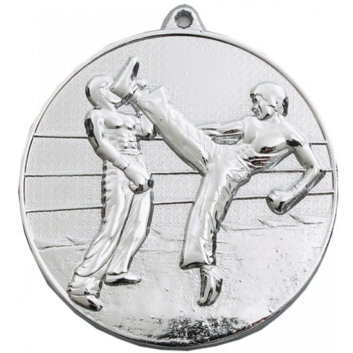 70MM X 6MM THICK SILVER KICKBOXING MEDAL 