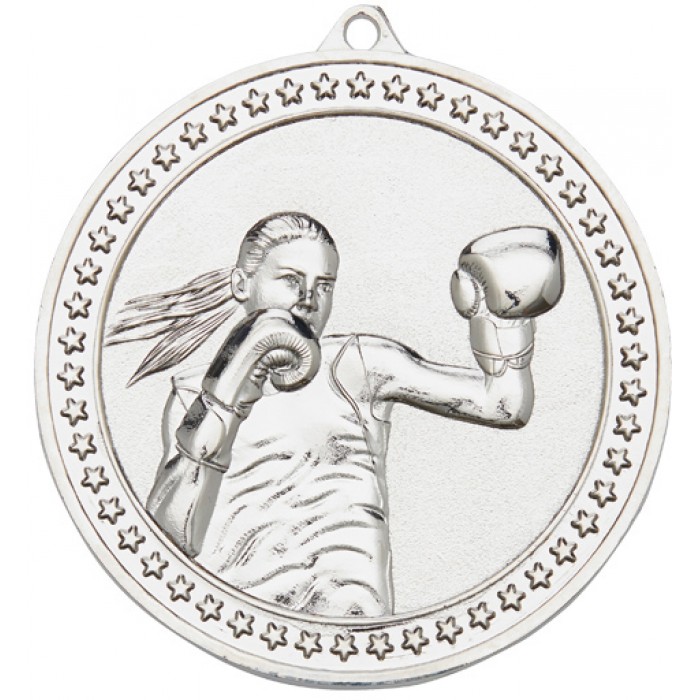 SILVER 70MM FEMALE BOXING MEDAL