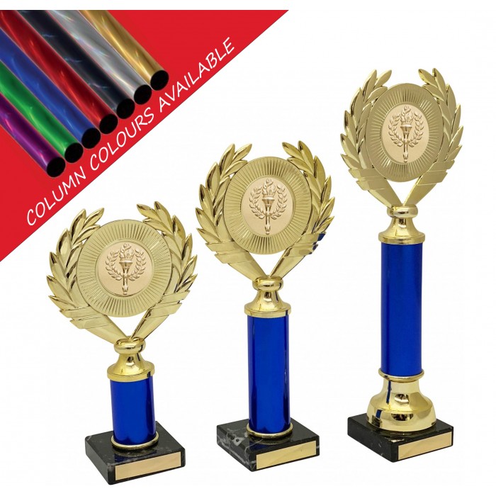 CENTRE HOLDER COLUMN PLASTIC CRICKET TROPHY - WITH CHOICE OF SPORTS CENTRE - 3 SIZES