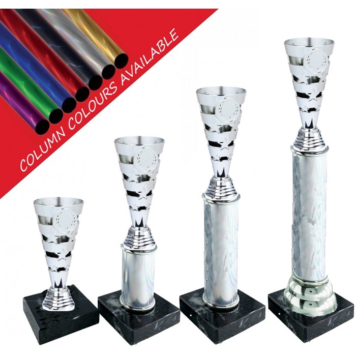 CENTRE HOLDER COLUMN PLASTIC CRICKET TROPHY - WITH CHOICE OF SPORTS CENTRE - 4 SIZES