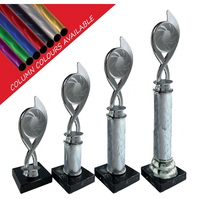 CENTRE HOLDER COLUMN PLASTIC CRICKET TROPHY - WITH CHOICE OF SPORTS CENTRE - 4 SIZES